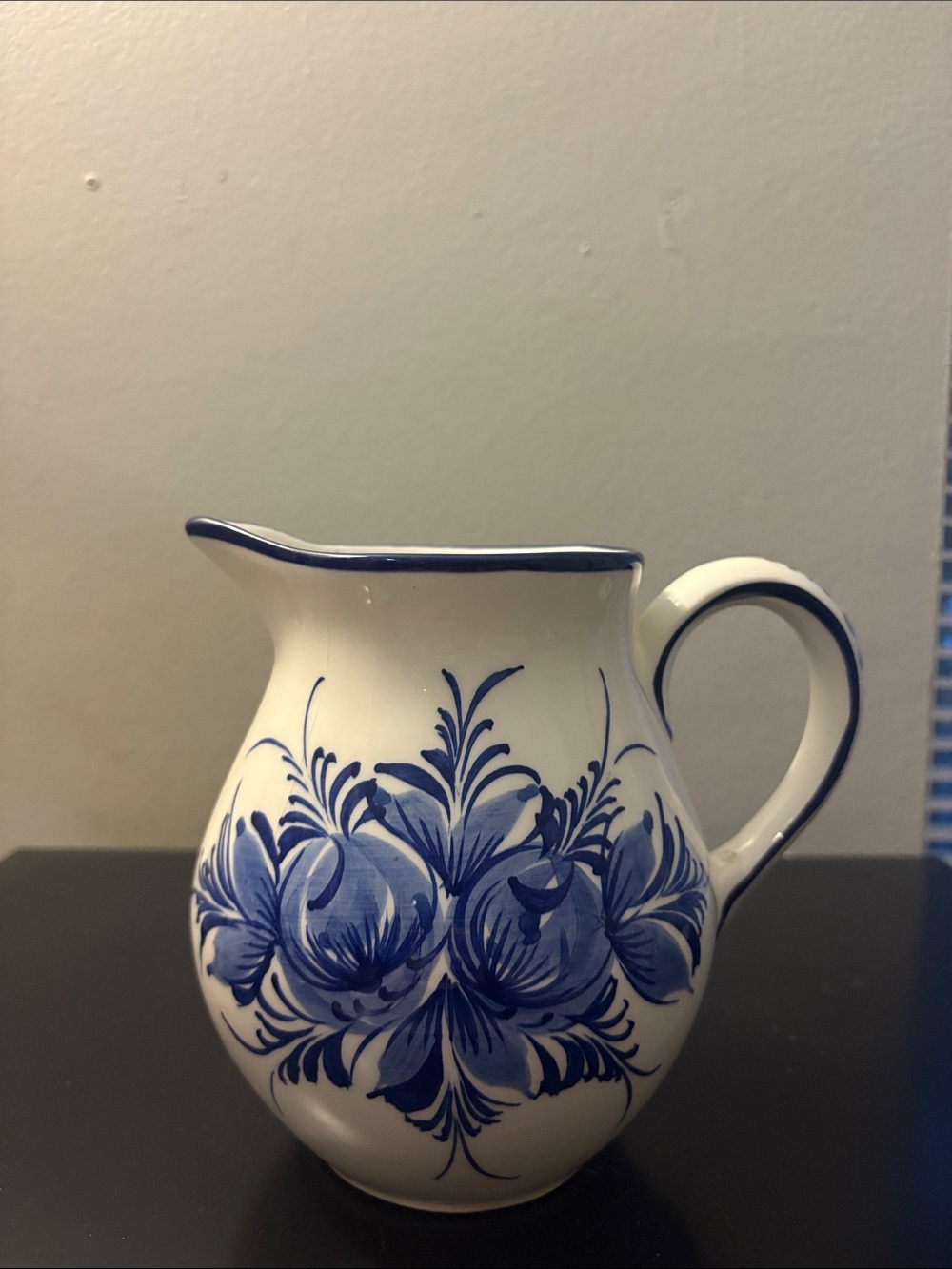 Blue Floral Ceramic Pitcher - White and Blue Home Art